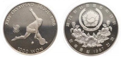 Korea de Sud 1987 - 1000 won, Jocurile Olimpice, tenis, UNC foto