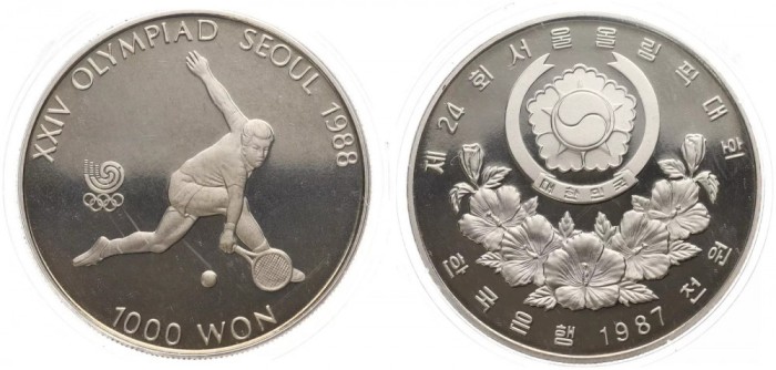 Korea de Sud 1987 - 1000 won, Jocurile Olimpice, tenis, UNC