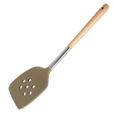 Spatula silicon cu gauri si maner lemn,bej,31 cm, Oem