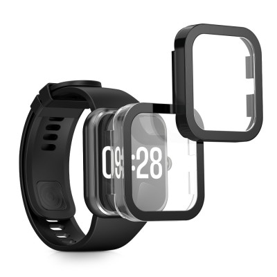 Set 2 Huse Kwmobile cu sticla securizata pentru Xiaomi Redmi Watch 4, Transparent/Negru, Plastic, KWM000025BG002C foto