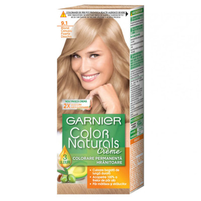 Vopsea de Par Permanenta Garnier Color Naturals 9.1, Blond Cenusiu Foarte Deschis, 110 ml, Fara Amoniac, Vopsea de Par, Vopsea de Par Permanenta, Vops foto