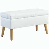 HOMCOM Bancă Tapizată cu Spațiu de Depozitare, &Icirc;nveliș din Catifea, Picioare din Lemn, pentru Living, Dormitor, Hol, 80 x 35 x 40 cm, Alb | Aosom Roma