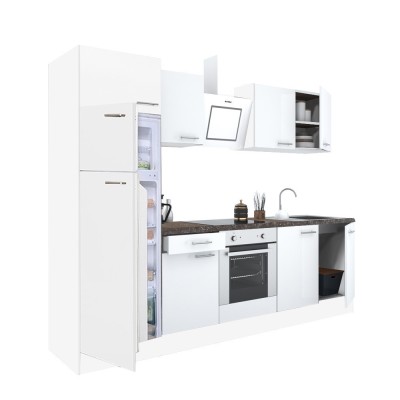 Mobilă de bucătărie Yorki 270, corp alb, față alb satinat, element cuptor inferior, frigider congelator superior foto