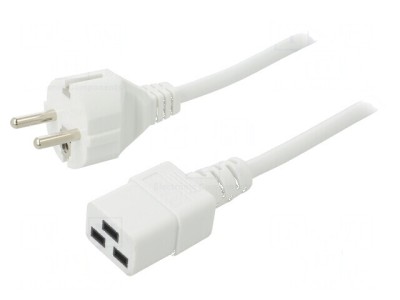 Cablu 3x1mm2 CEE 7/7 cu mufă IEC C19 mamă PVC 2m alb 10A foto