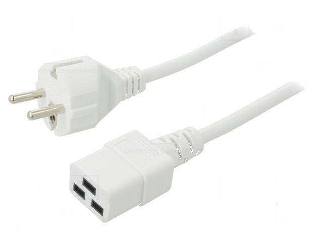 Cablu 3x1mm2 CEE 7/7 cu mufă IEC C19 mamă PVC 2m alb 10A