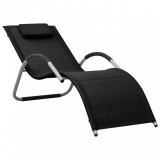 Șezlong Gradina vidaXL Textilena, Aluminiu, Negru/Gri, 159x62x67 cm, Perna Detasabila, Rezistent Intemperii