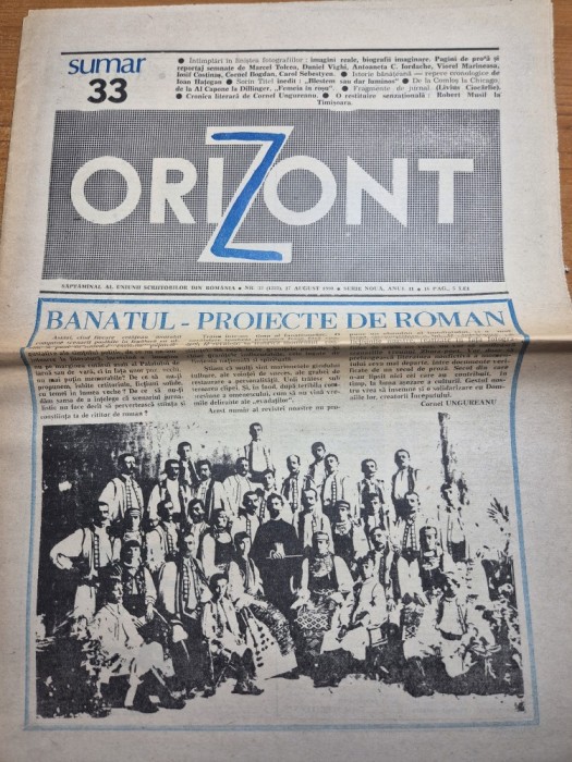 ziarul orizont 17 august 1990 - art. banatul - proiecte de roman