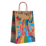 Sacoșă Cadou Kraft, Model Curcubeu, Happy Birthday, Multicolor, 26x12x35cm, Oem