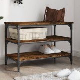 vidaXL Bancă de pantofi, stejar fumuriu, 70x38,5x49 cm, lemn prelucrat