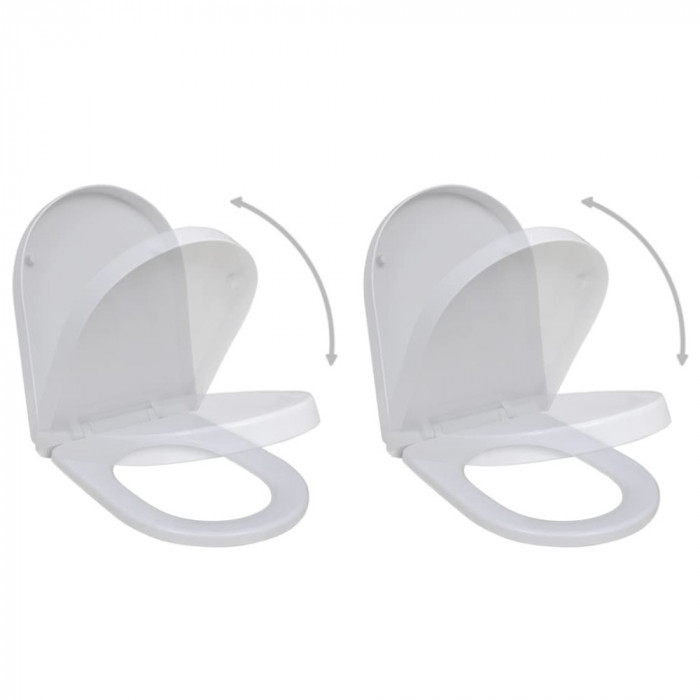 vidaXL Capace WC cu &icirc;nchidere silențioasă, 2 buc., alb, plastic