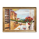 Tablou pictat manual inramat, Te astept ..., 80x60cm ulei pe panza in cutit efect 3D, rama din lemn