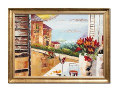 Tablou pictat manual inramat, Te astept ..., 80x60cm ulei pe panza in cutit efect 3D, rama din lemn