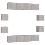 Cumpara ieftin Set de dulap TV, 8 piese, gri beton, lemn prelucrat