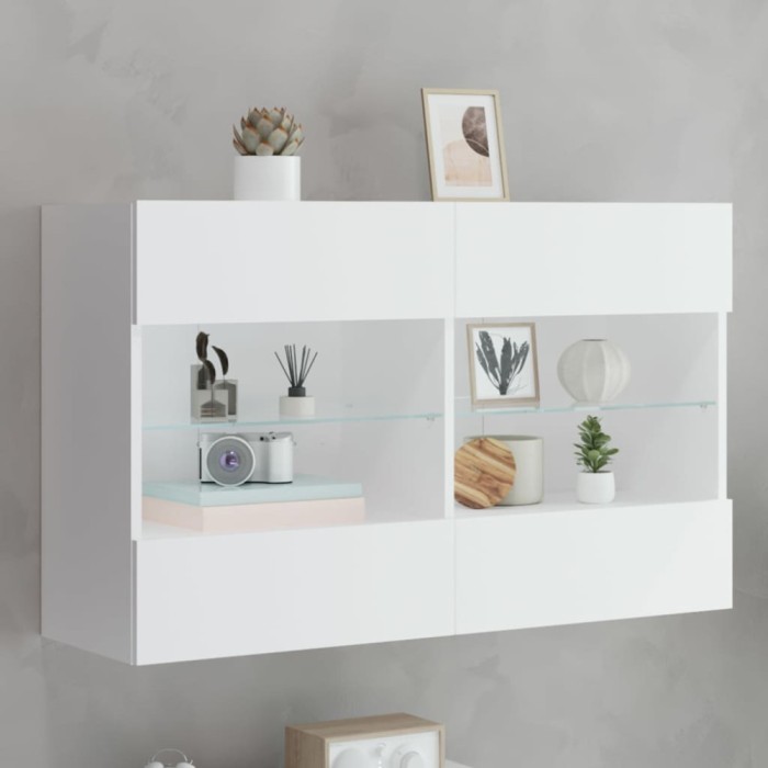 vidaXL Comodă TV de perete cu lumini LED, alb, 98,5x30x60,5 cm 837106