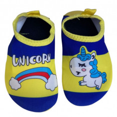 Papuci THK® pentru Copii, Unicorn, utilizare la Gradinita, Plaja, in Apa sau la sala de Sport, Galben, Albastru 30-31 EU