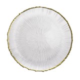 Cumpara ieftin Farfurie mare din sticla Pufo Ellegant Gold pentru desert, aperitive, 33 cm