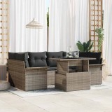 vidaXL Set de canapele pentru grădină cu pernă 7 pcs Gri Rattan poli
