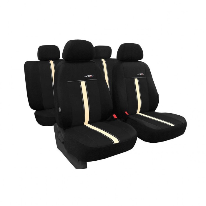 Set Huse Scaune Auto pentru Skoda Fabia - Pok-Ter GTR, Piele Ecologica, Negru - Bej, 9 piese