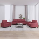 vidaXL Set de canapea, 3 piese, roșu vin, material textil