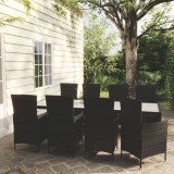 vidaXL Set mobilier de grădină cu perne, 9 piese, negru, poliratan 3094831