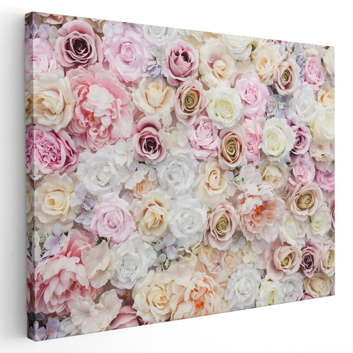 Tablou flori trandafiri roz alb Tablou canvas pe panza CU RAMA 20x30 cm