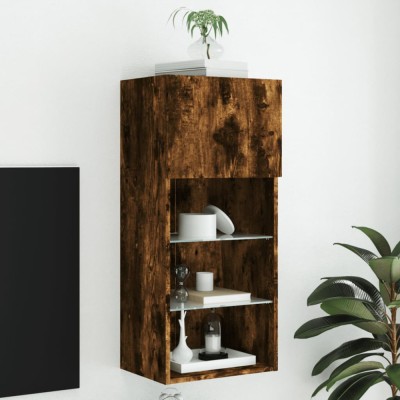 vidaXL Comodă TV cu lumini LED, stejar fumuriu, 40,5x30x90 cm 837051 foto