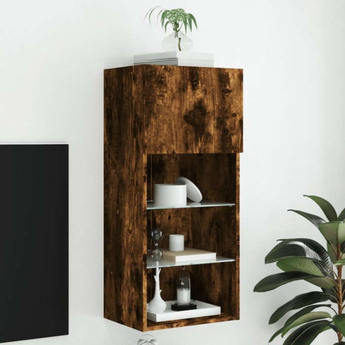 vidaXL Comodă TV cu lumini LED, stejar fumuriu, 40,5x30x90 cm 837051