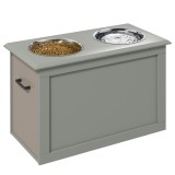 PawHut Boluri ridicate pentru c&acirc;ini bol dublu c&acirc;ine pisică Suport pentru boluri ridicat dim. 60L x 30W x 41H cm 2 boluri 2L m&acirc;nere compartiment lemn g