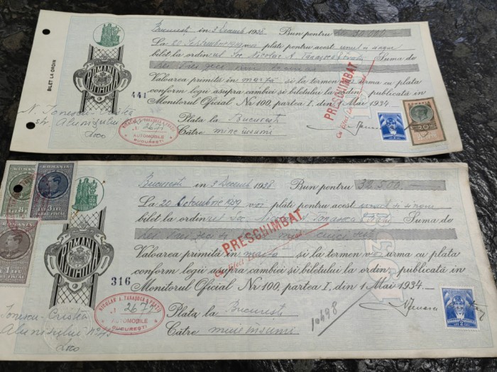 Lot Cambie, Bilet laOrdin, 1938, Timbru Sec, semnat Nic Ionescu Cristea, rar