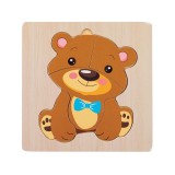 Puzzle din lemn, Ursulet, 5 piese, 15x15 cm, ATU-085572, Oem