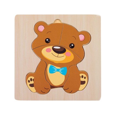 Puzzle din lemn, Ursulet, 5 piese, 15x15 cm, ATU-085572 foto