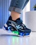 Cumpara ieftin Pantofi sport cu luminite, Model Navy Style, Piele ecologica, Baieti, Bleumarin