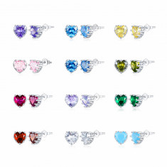 Cercei tip Inimă Strălucitoare în 12 culori, cristale colorate de zirconiu |