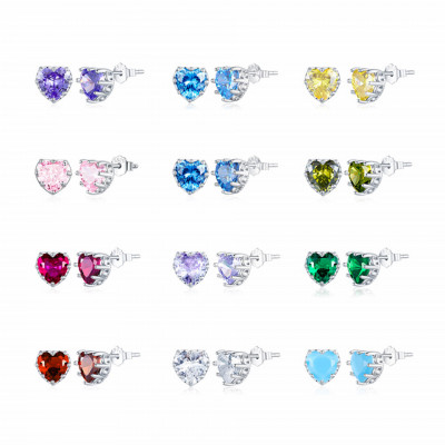 Cercei tip Inimă Strălucitoare &amp;icirc;n 12 culori, cristale colorate de zirconiu | foto