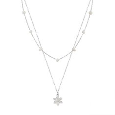 Lantisor argint 925, JW1706, model dublu cu floare, placat cu rodiu