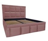 Pat tapitat Premium, 140/200 cm, roz pudrat 254, cu somiera metalica rabatabila si spatiu de depozitare