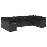 Cumpara ieftin Set canapele de gradina cu perne, 10 piese, negru, poliratan