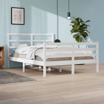 vidaXL Cadru pat, alb, 140x200 cm, lemn masiv de pin foto
