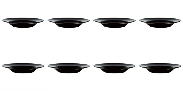 Set farfurii 8 piese, adanci, pentru paste, negre, din opal, diametru 28.5 cm