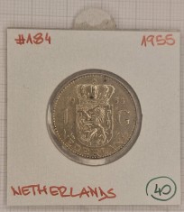 Netherlands, Olanda, 1 Gulden 1955, KM#184, argint, Juliana