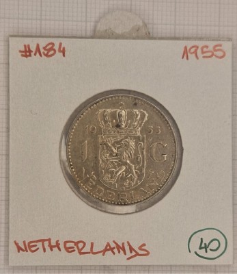 Netherlands, Olanda, 1 Gulden 1955, KM#184, argint, Juliana foto
