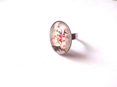 Inel cu trandafiri roz, inel reglabil cu motiv floral 40169 foto