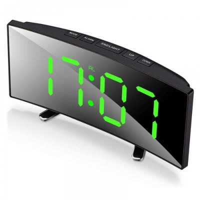 Ceas de Birou Tip Oglinda, Ecran Curbat cu Led, Mod Noapte/Zi, Alarma foto