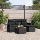 vidaXL Set mobilier de grădină cu perne, 5 piese, negru, poliratan 3256860