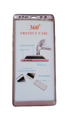 Husa protectie 360 fata + spate + folie silicon Samsung Note 8 , Roz foto