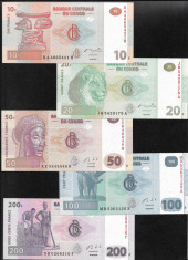 Set Congo 10 + 20 + 50 + 100 + 200 francs franci unc foto