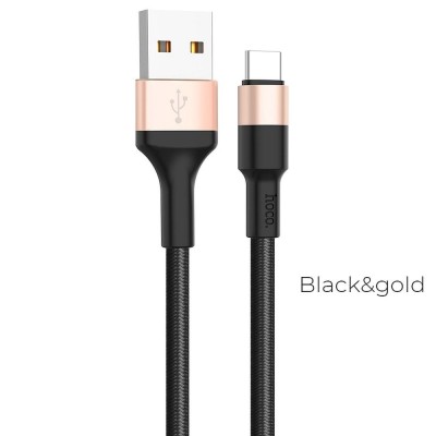 Cablu USB Hoco X26, USB-A la Type-C, 1m, 2A, Negru Auriu foto