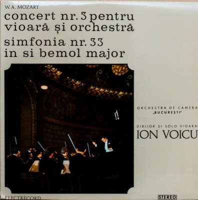 Disc vinil, LP. CONCERT NR. 3 PENTRU VIOARA SI ORCHESTRA. SIMFONIA NR. 33 IN SI BEMOL MAJOR-W.A. MOZART-265373 foto