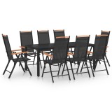 vidaXL Set mobilier de grădină, 9 piese, negru, aluminiu