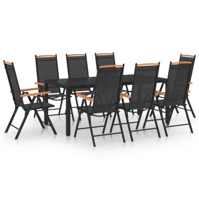 vidaXL Set mobilier de grădină, 9 piese, negru, aluminiu foto